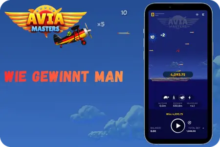 Avia Masters Spiel auf Smartphone mit Multiplikator und Anzeige „Wie gewinnt man“